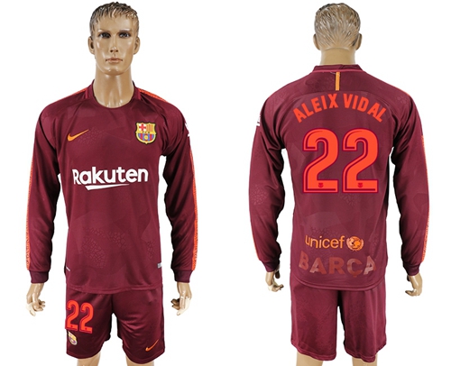 Barcelona #22 Aleix Vidal Sec Away Long Sleeves Soccer Club Jersey